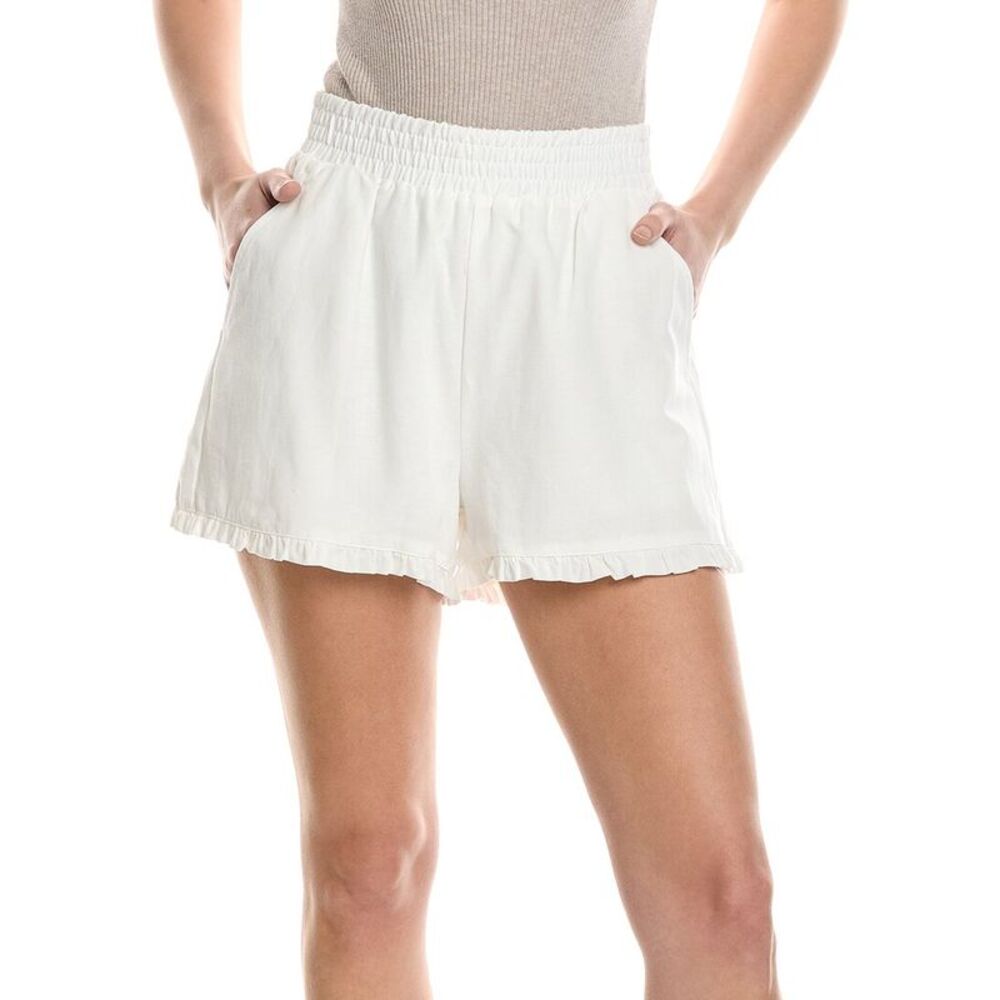 French Connection Womens  Linen-Blend Ruffle Short, White